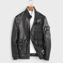 Leather leather mens trendy oil wax leather flight suit motorcycle jacket American Air Force Goatskin stand-up collar handsome jacket