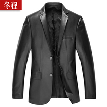 Mens leather suit two buckles spring and autumn new Korean version slim leather leather jacket Mens sheepskin suit jacket