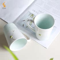 Poetry Heart water glass Mark cup with cover spoon Jingdezhen Ceramic Cup lovers to a pair of creative minimalist fashion