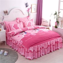 Korean Version Bed Four Pieces Full Cotton Pure Cotton Frosted Princess Wind Lotus Leaf Side Bed Skirt Weddings Wedding four sets of women New products