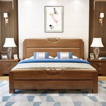 Chinese solid wood bed Double beds 1 5m1 8 m modern minimalist master bedroom with high box storage oak wedding bed Economy Type