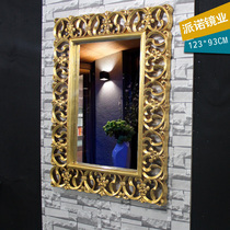 PU frame European style mirror Retro old barber shop mirror table carved bathroom mirror Dressing mirror Wall-mounted