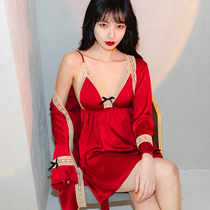 With Chest Cushion Sleeping Dress Woman 2022 New Summer Thin icing Silk Sexy leaky back harness Sleeping lady Spring and autumn