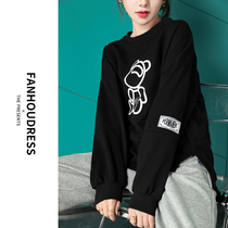 Gray crew neck sweater womens 2021 new spring and autumn thin section loose ins fried street design sense niche hooded top