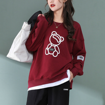 Red bear sweater 2021 new spring hooded thin section loose Korean version of the couples long-sleeved round-neck pullover