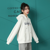 White sweater womens spring and autumn thin section 2021 new small Korean version hooded pullover loose and versatile thin top