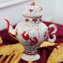 Authorized genuine Russian royal porcelain LOMONOSOV red ROOSTER small TEAPOT hand-painted ethnic style gift