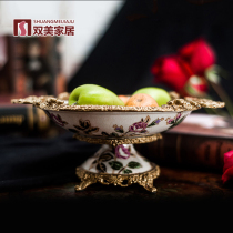 Shuangmei home ceramic with copper fruit plate dried fruit bowl European luxury tea table ornaments luxury villa decoration