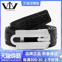 vvbrown new crocodile leather belt mens leather stainless steel automatic buckle middle-aged business mens pants belt