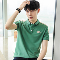 Polo shirt mens short-sleeved summer new Korean version of the trend half-sleeved lapel stitching embroidery mens tops t-shirt men