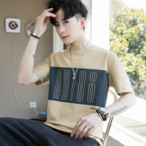 Short-sleeved t-shirt mens 2022 summer new trend fashion stitching contrast color round neck loose t-shirt mens tops