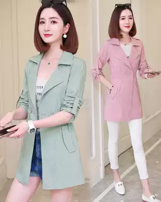 Trench coat women small spring 2020 new Korean version waist slim nine-point sleeve single-layer medium and long version thin coat
