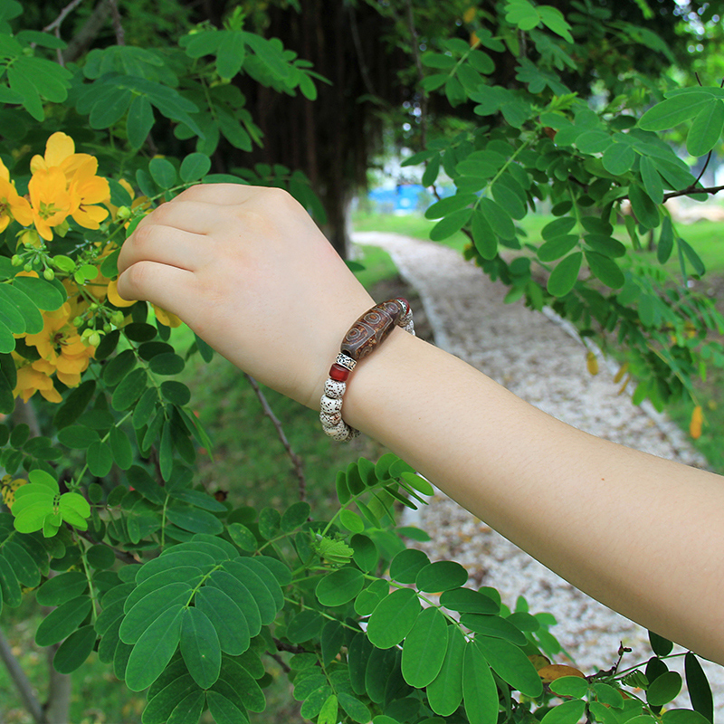 天然白玉髓九眼天珠 正月星月菩提子手链 干磨高密佛珠男士女手串