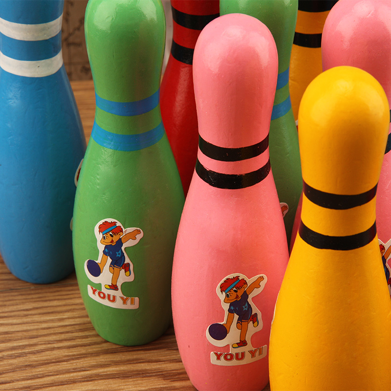 贝瑶玩具木制大号保龄球玩具儿童益智礼盒装彩色保龄球手抓球