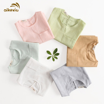 Ai Ke Hugh new summer thin boy round neck shirt short sleeve cotton linen children half sleeve solid color female baby base shirt