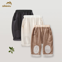 Boys and children Capri pants cotton linen thin 2021 Spring Summer new girl pants high waist solid color summer thin model