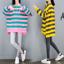 Pregnant women Autumn Spring suit fashion new net red dress two-piece set Spring and Autumn out pregnant women T-shirt