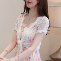 2021 New shawl women Summer outside with suspenders skirt top chiffon sunscreen cardigan thin lace