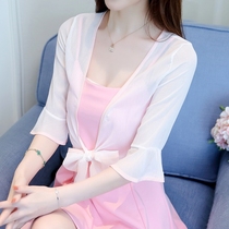 With suspender skirt 2021 New chiffon sunscreen cardigan womens summer thin coat small coat outside wear shawl
