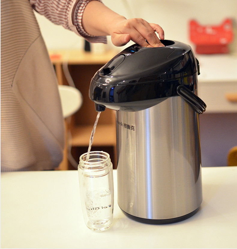 不锈钢外壳玻璃内胆气压式热水瓶大容量保温壶压力水壶暖壶3l暖瓶_双