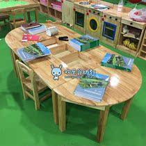 Kindergarten art room Painting table Wooden handmade table Childrens thickened art table Art training course Solid wood table and chair
