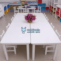 High-grade white paint rectangular table Square table Childrens backrest Early education kindergarten childrens solid wood learning table and chair