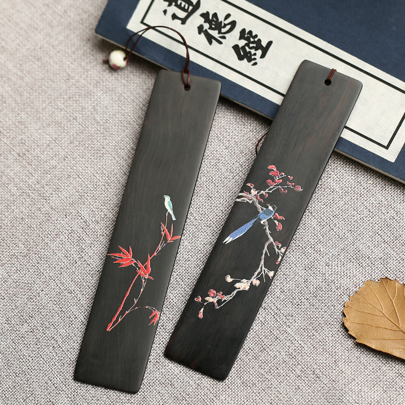 红木书签套装 复古古典中国风流苏古风创意礼物 黑檀木质定制刻字产品展示图1