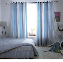 Dream hollow star blue gradient stripe semi-shading Princess live room curtain finished custom with mesh curtain