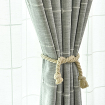 Japanese thick plaid coarse cotton linen environmental protection curtain breathable mesh gauze Gray Curry living room exhibition hall semi-transparent curtain