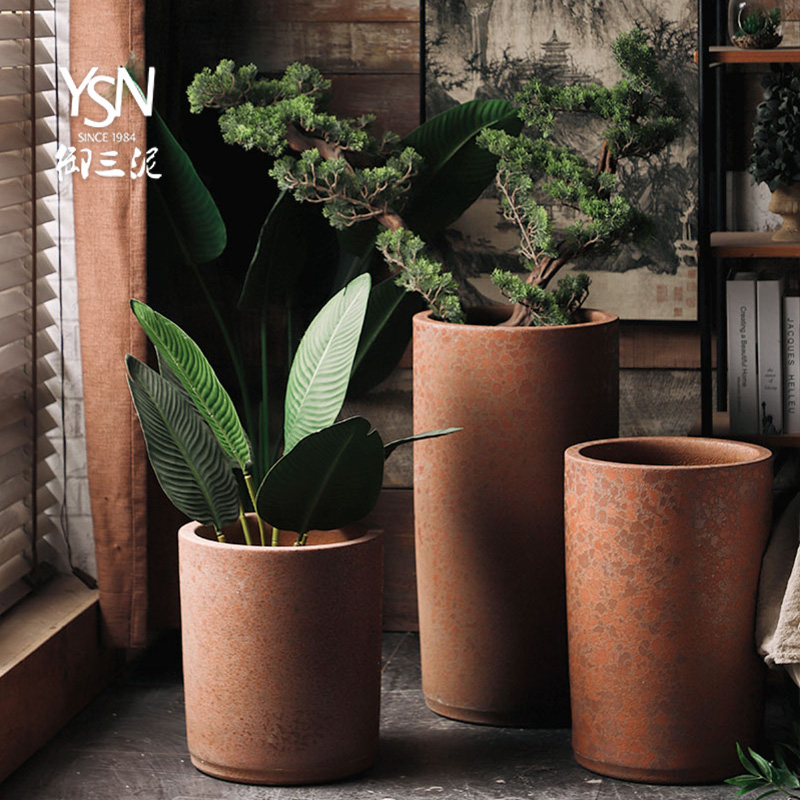 Royal three heavy mud coarse pottery zen ceramic plant furnishing articles flowerpot vase sitting room green plant flower bed modern decoration