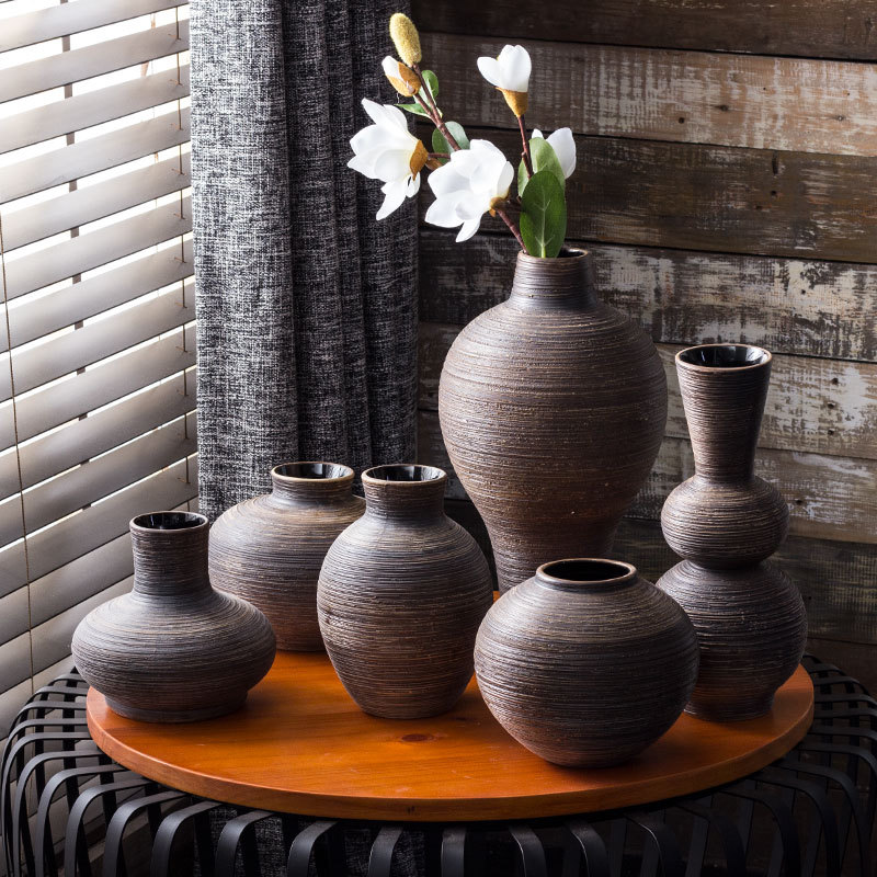 Jingdezhen checking ceramic vase retro contracted flowers, dried flowers in hydroponic flowers in the living room table of Chinese zen furnishing articles