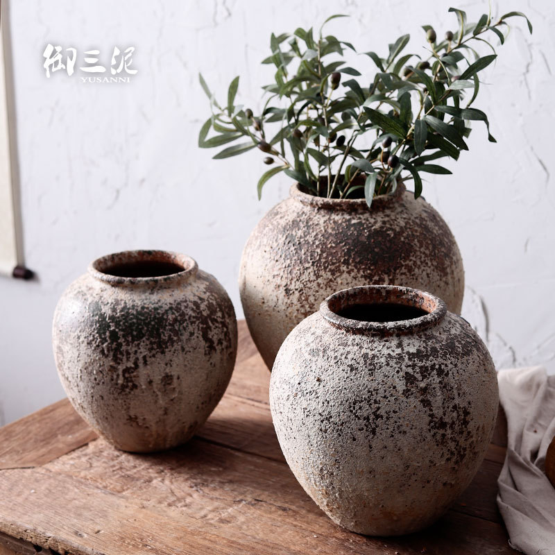 Gardening waterscape meaty plant pot porous permeability restoring ancient ways clay coarse pottery dried flower decoration vase furnishing articles