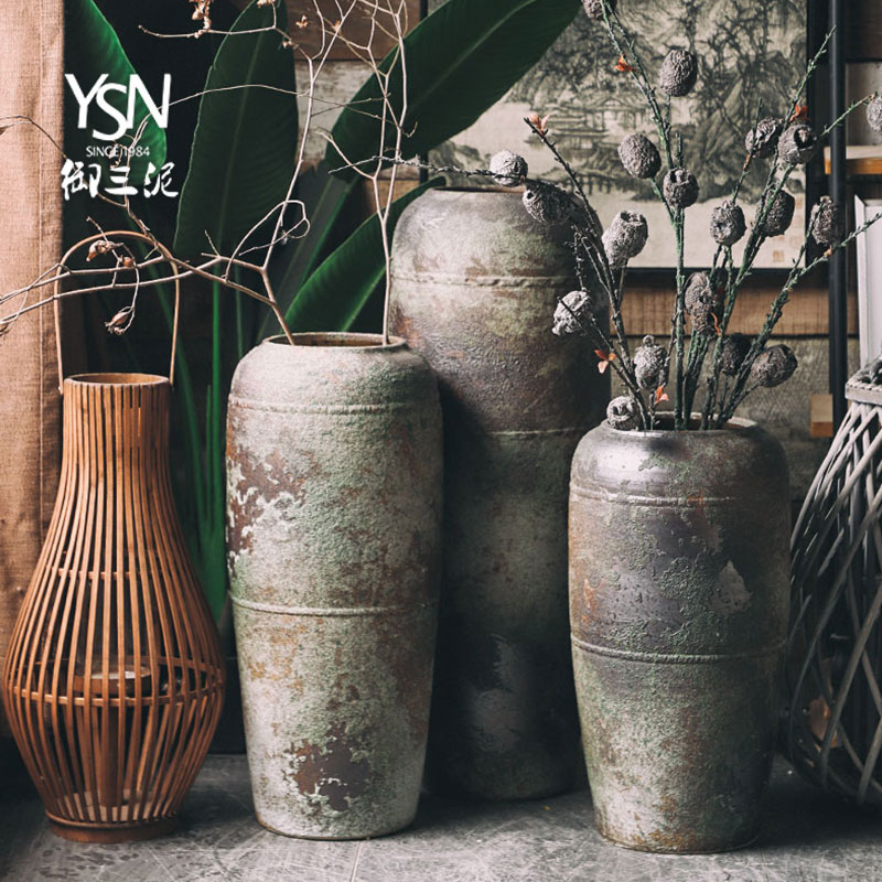 Royal three coarse pottery mud zen restoring ancient ways is the living room a study place clay ceramic vases, flower arranging dried flowers decorate the ground