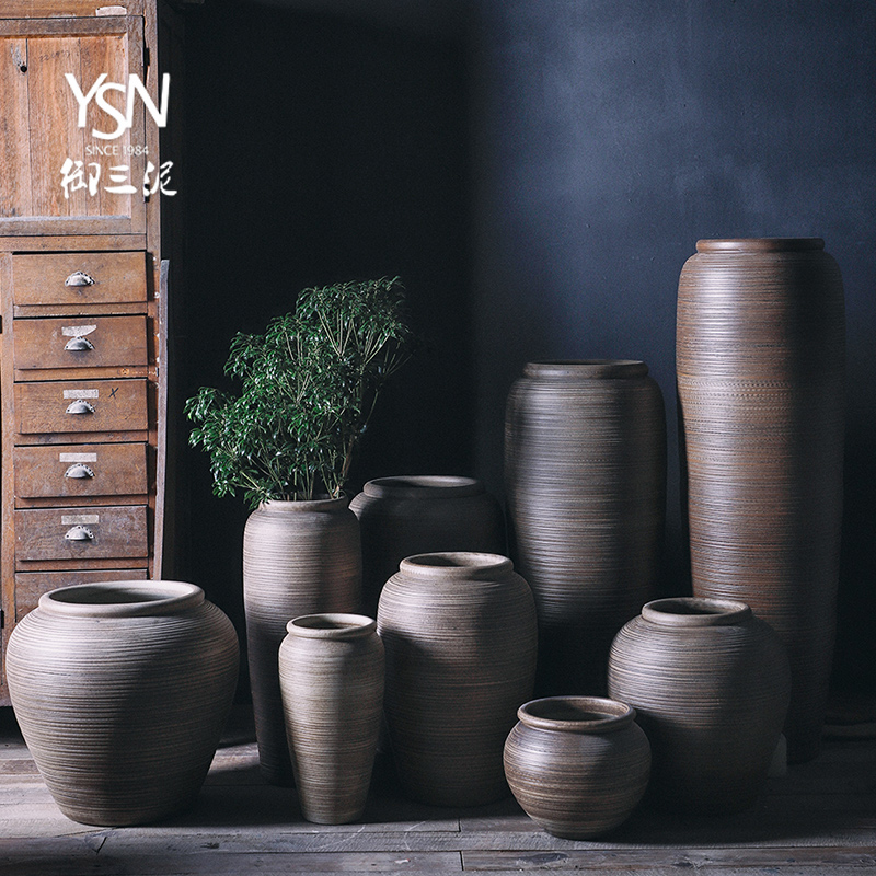 Sitting room coarse pottery urn landing large Chinese bottle arranging flowers restore ancient ways the balcony flowerpot three mud jingdezhen ceramic vase