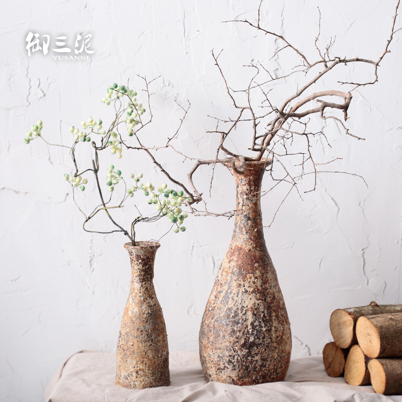 Put dry flower adornment furnishing articles teahouse rural ceramic manual small incision zen floral retro thick clay pottery vase