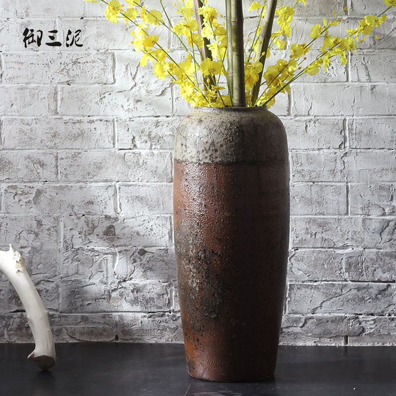 Royal three mud jingdezhen ceramic vase landing nostalgic firewood flower implement industrial wind restoring ancient ways of Chinese style decoration furnishing articles