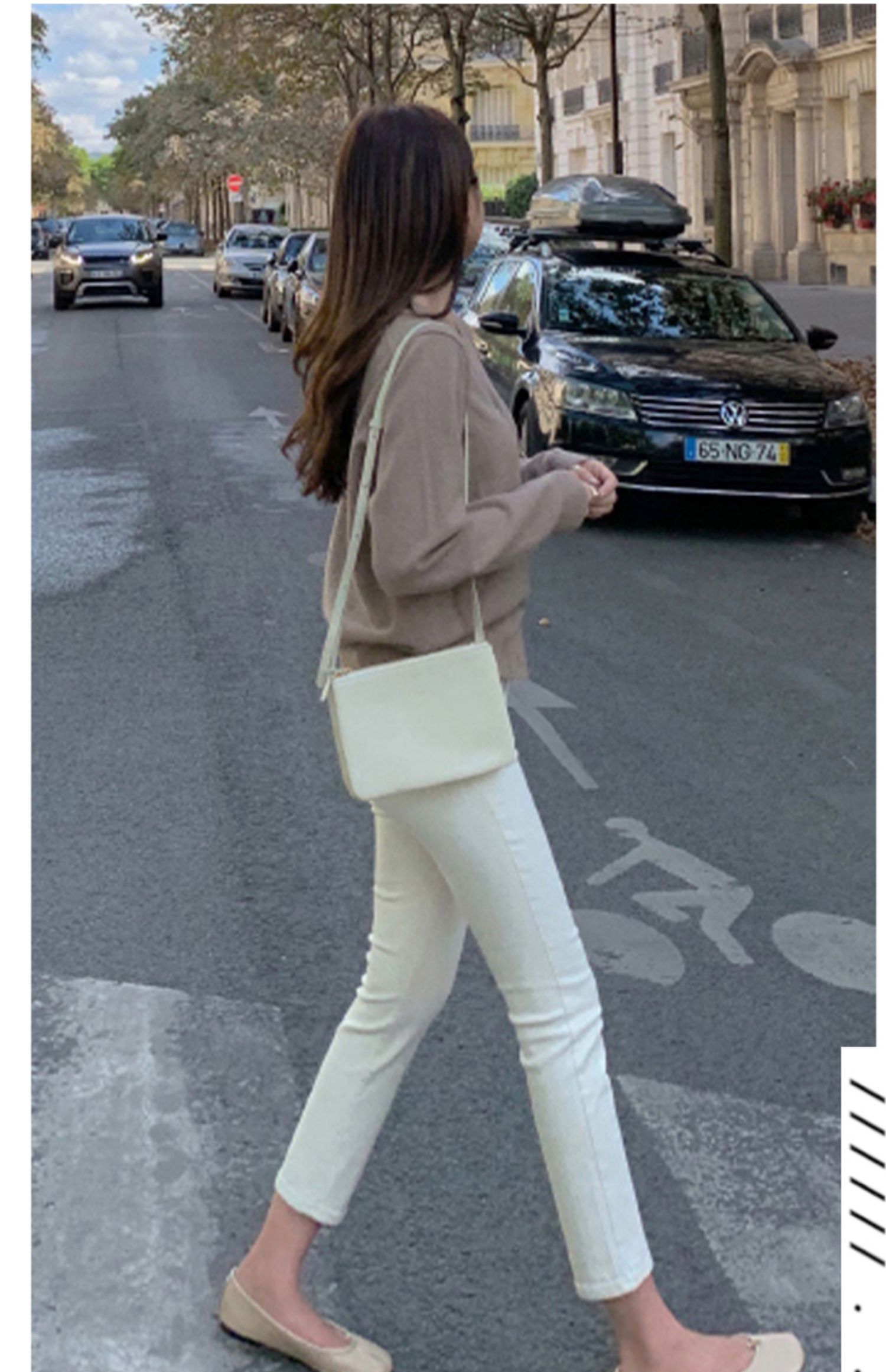 米白色牛仔裤女2023年新款春秋宽松直筒显瘦高腰修身九分烟管裤子详情