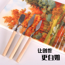 Gouache pigment scraper palette knife pigment picker oil painting knife flat head big pointed small pointed color painting knife picking paint knife wooden handle art supplies