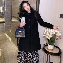 FENING MAJE 2020 Korean long sleeve lapel black medium long woolen coat double-faced velvet woolen coat