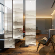 Landscape partition double multi-layer Art roll hanging curtain fabric soft partition translucent partition curtain soft hanging curtain screen Zen