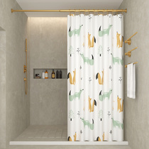 Inkstone autumn cartoon shower curtain set magnetic suction non-perforated mildew-proof bathroom curtain waterproof hanging curtain winter home Bath