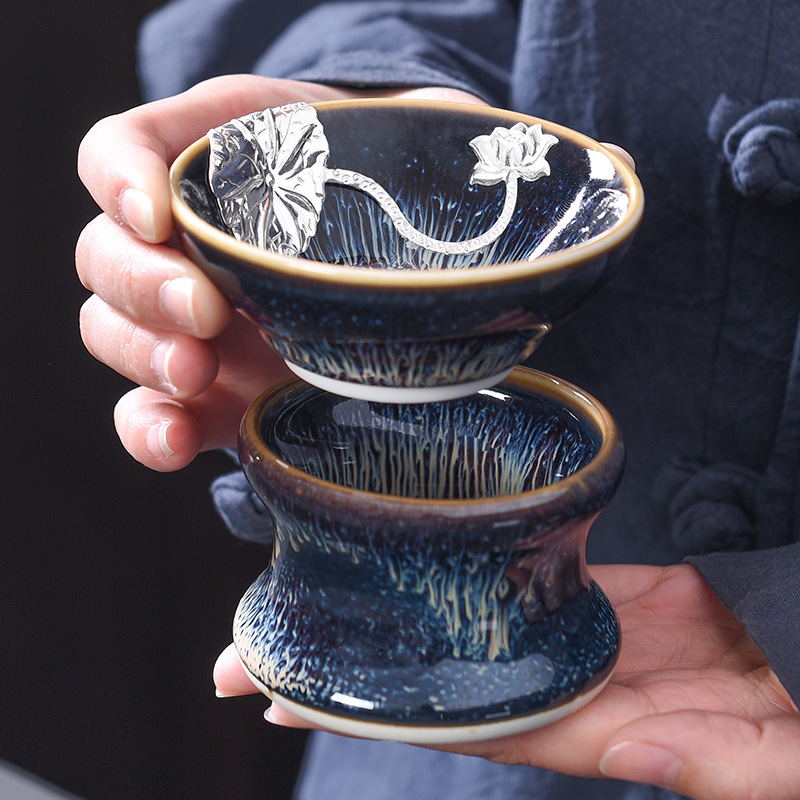 Tao blessing silver obsidian variable jingdezhen blue drawing) household drawing star light filtering group)