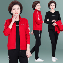 Mother Spring and Autumn Jacket 2021 new middle-aged and elderly women sportswear set loose casual three-piece set 40 years old 50