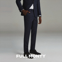 Full Monty Tibetan Textured Business Men's Suit Pants Slim Pinstripe Pure Wool Suit Pants