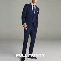 Full Monty Blue Wool Slim Fit Suit Pants for Men Business Formal Pants Casual Straight Suit Pants