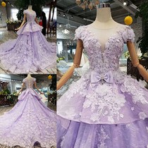 2020 new trembling net celebrity court luxury wedding dress one-shoulder luxury big tail wedding dress 20326