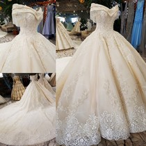 2020 autumn and winter new Korean version of lace thin flower bride large size pregnant women Qi Qi big tail wedding dress xj54110