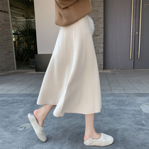 Knitted skirt womens autumn and winter with sweater mid-length high-waisted A-line wool skirt covering the crotch and showing thin long skirt