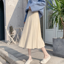 Knitted skirt womens autumn and winter 2022 new Korean version mid-length high waist small with a word wool skirt