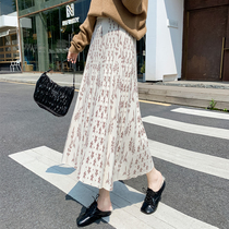Knitted skirt womens autumn and winter mid-length retro design high waist large swing a-line pleated skirt wool long skirt